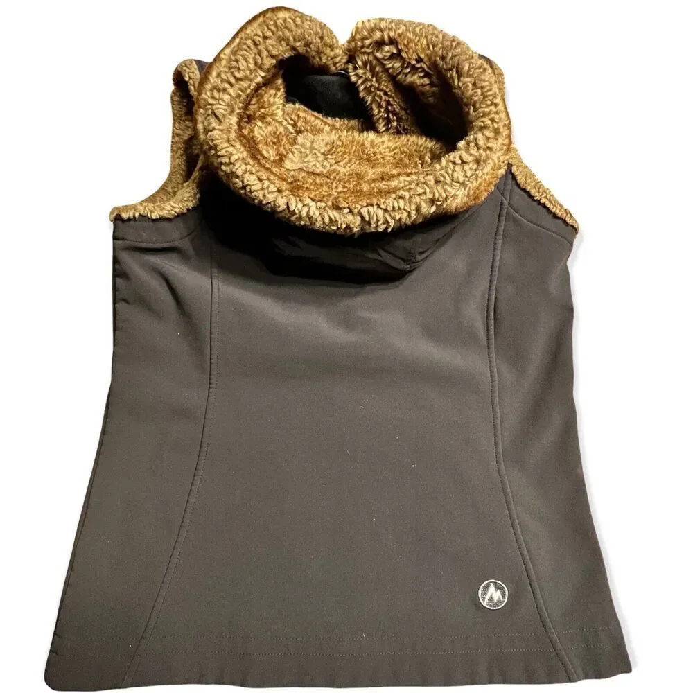 MARMOT WOMEN'S FURLONG BLACK FAUX FUR FLEECE LINED VEST, SIZE M
